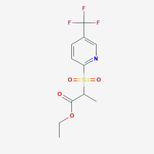 molecular formula C11H12F3NO4S B2686690 Ethyl 2-{[5-(trifluoromethyl)-2-pyridinyl]sulfonyl}propanoate CAS No. 338962-51-9