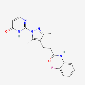 3-(3,5-dimethyl-1-(4-methyl-6-oxo-1,6-dihydropyrimidin-2-yl)-1H-pyrazol-4-yl)-N-(2-fluorophenyl)propanamide