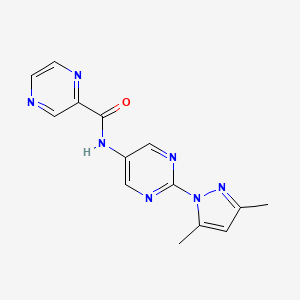 molecular formula C14H13N7O B2686736 N-(2-(3,5-dimethyl-1H-pyrazol-1-yl)pyrimidin-5-yl)pyrazine-2-carboxamide CAS No. 1396628-44-6