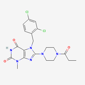 7-[(2,4-dichlorophenyl)methyl]-3-methyl-8-(4-propanoylpiperazin-1-yl)-2,3,6,7-tetrahydro-1H-purine-2,6-dione