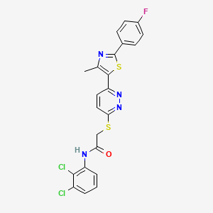 molecular formula C22H15Cl2FN4OS2 B2686836 N-(2,3-dichlorophenyl)-2-({6-[2-(4-fluorophenyl)-4-methyl-1,3-thiazol-5-yl]pyridazin-3-yl}sulfanyl)acetamide CAS No. 923202-78-2