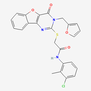 molecular formula C24H18ClN3O4S B2686843 N-(3-chloro-2-methylphenyl)-2-({5-[(furan-2-yl)methyl]-6-oxo-8-oxa-3,5-diazatricyclo[7.4.0.0^{2,7}]trideca-1(9),2(7),3,10,12-pentaen-4-yl}sulfanyl)acetamide CAS No. 902938-07-2