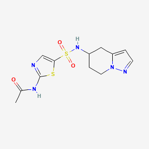 molecular formula C12H15N5O3S2 B2686848 N-(5-(N-(4,5,6,7-tetrahydropyrazolo[1,5-a]pyridin-5-yl)sulfamoyl)thiazol-2-yl)acetamide CAS No. 2034398-81-5