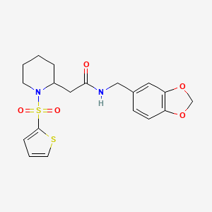 molecular formula C19H22N2O5S2 B2686885 N-(benzo[d][1,3]dioxol-5-ylmethyl)-2-(1-(thiophen-2-ylsulfonyl)piperidin-2-yl)acetamide CAS No. 941956-52-1