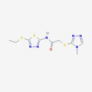 molecular formula C9H12N6OS3 B2686903 N-(5-(ethylthio)-1,3,4-thiadiazol-2-yl)-2-((4-methyl-4H-1,2,4-triazol-3-yl)thio)acetamide CAS No. 339314-65-7