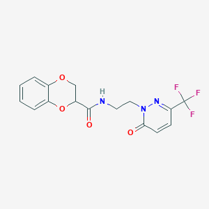 molecular formula C16H14F3N3O4 B2686905 N-{2-[6-oxo-3-(trifluoromethyl)-1,6-dihydropyridazin-1-yl]ethyl}-2,3-dihydro-1,4-benzodioxine-2-carboxamide CAS No. 2415517-15-4