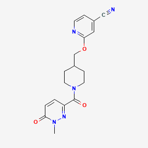 molecular formula C18H19N5O3 B2686935 2-{[1-(1-Methyl-6-oxo-1,6-dihydropyridazine-3-carbonyl)piperidin-4-yl]methoxy}pyridine-4-carbonitrile CAS No. 2380044-39-1