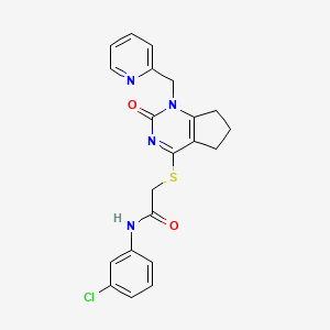 molecular formula C21H19ClN4O2S B2686942 N-(3-chlorophenyl)-2-({2-oxo-1-[(pyridin-2-yl)methyl]-1H,2H,5H,6H,7H-cyclopenta[d]pyrimidin-4-yl}sulfanyl)acetamide CAS No. 946326-43-8