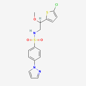 molecular formula C16H16ClN3O3S2 B2686943 N-(2-(5-chlorothiophen-2-yl)-2-methoxyethyl)-4-(1H-pyrazol-1-yl)benzenesulfonamide CAS No. 2034406-06-7