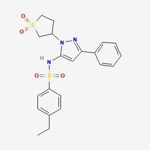 molecular formula C21H23N3O4S2 B2686946 N-(1-(1,1-dioxidotetrahydrothiophen-3-yl)-3-phenyl-1H-pyrazol-5-yl)-4-ethylbenzenesulfonamide CAS No. 1170824-72-2