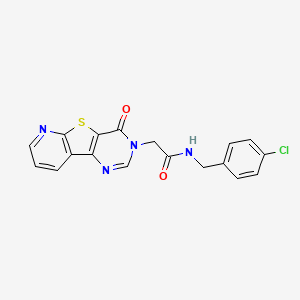 molecular formula C18H13ClN4O2S B2686950 N-[(4-chlorophenyl)methyl]-2-(6-oxo-8-thia-3,5,10-triazatricyclo[7.4.0.02,7]trideca-1(9),2(7),3,10,12-pentaen-5-yl)acetamide CAS No. 1189685-06-0
