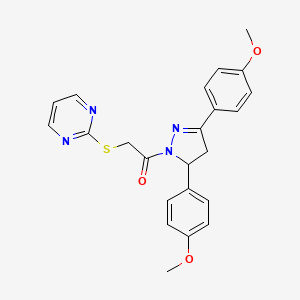 1-(3,5-bis(4-methoxyphenyl)-4,5-dihydro-1H-pyrazol-1-yl)-2-(pyrimidin-2-ylthio)ethanone