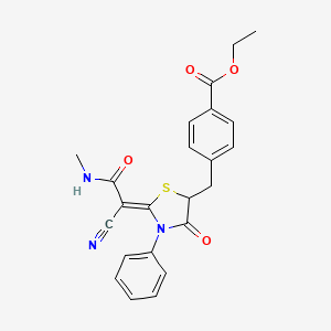 (Z)-ethyl 4-((2-(1-cyano-2-(methylamino)-2-oxoethylidene)-4-oxo-3-phenylthiazolidin-5-yl)methyl)benzoate