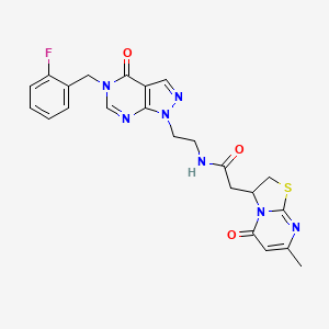 molecular formula C23H22FN7O3S B2687012 N-(2-(5-(2-fluorobenzyl)-4-oxo-4,5-dihydro-1H-pyrazolo[3,4-d]pyrimidin-1-yl)ethyl)-2-(7-methyl-5-oxo-3,5-dihydro-2H-thiazolo[3,2-a]pyrimidin-3-yl)acetamide CAS No. 1171227-86-3
