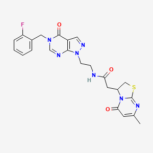 N-(2-(5-(2-fluorobenzyl)-4-oxo-4,5-dihydro-1H-pyrazolo[3,4-d]pyrimidin-1-yl)ethyl)-2-(7-methyl-5-oxo-3,5-dihydro-2H-thiazolo[3,2-a]pyrimidin-3-yl)acetamide