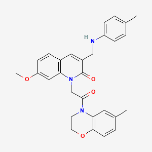 molecular formula C29H29N3O4 B2687044 7-methoxy-1-[2-(6-methyl-3,4-dihydro-2H-1,4-benzoxazin-4-yl)-2-oxoethyl]-3-{[(4-methylphenyl)amino]methyl}-1,2-dihydroquinolin-2-one CAS No. 941977-75-9