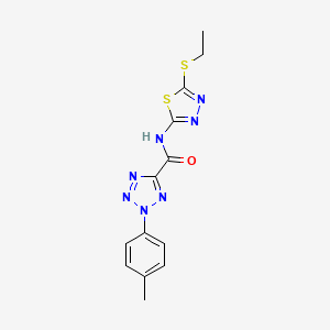 molecular formula C13H13N7OS2 B2687067 N-(5-(ethylthio)-1,3,4-thiadiazol-2-yl)-2-(p-tolyl)-2H-tetrazole-5-carboxamide CAS No. 1396843-27-8