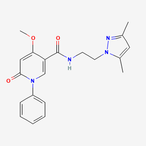 molecular formula C20H22N4O3 B2687069 N-(2-(3,5-dimethyl-1H-pyrazol-1-yl)ethyl)-4-methoxy-6-oxo-1-phenyl-1,6-dihydropyridine-3-carboxamide CAS No. 2034551-98-7