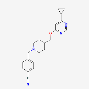 molecular formula C21H24N4O B2687082 4-((4-(((6-Cyclopropylpyrimidin-4-yl)oxy)methyl)piperidin-1-yl)methyl)benzonitrile CAS No. 2320503-89-5