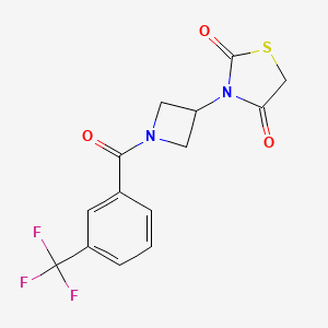 molecular formula C14H11F3N2O3S B2687091 3-(1-(3-(Trifluoromethyl)benzoyl)azetidin-3-yl)thiazolidine-2,4-dione CAS No. 1798540-42-7