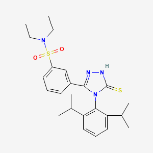 molecular formula C24H32N4O2S2 B2687097 3-{4-[2,6-bis(propan-2-yl)phenyl]-5-sulfanyl-4H-1,2,4-triazol-3-yl}-N,N-diethylbenzene-1-sulfonamide CAS No. 519150-25-5