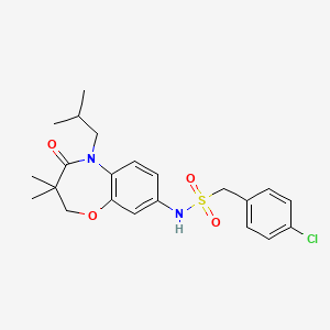 molecular formula C22H27ClN2O4S B2687116 1-(4-氯苯基)-N-(5-异丁基-3,3-二甲基-4-氧代-2,3,4,5-四氢苯并[b][1,4]噁唑啉-8-基)甲磺酰胺 CAS No. 922125-23-3
