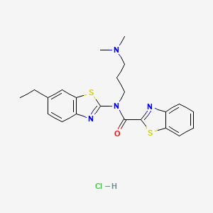 molecular formula C22H25ClN4OS2 B2687117 N-(3-(二甲胺)丙基)-N-(6-乙基苯并[d]噻唑-2-基)苯并[d]噻唑-2-羧酰胺 盐酸盐 CAS No. 1216448-01-9