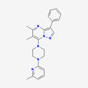 molecular formula C24H26N6 B2687121 5,6-Dimethyl-7-[4-(6-methylpyridin-2-yl)piperazin-1-yl]-3-phenylpyrazolo[1,5-a]pyrimidine CAS No. 890617-34-2