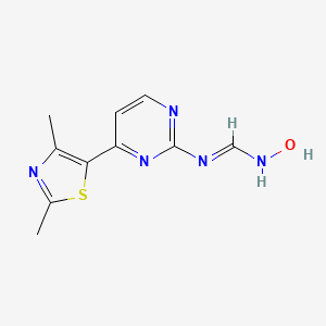 molecular formula C10H11N5OS B2687126 N-[4-(2,4-Dimethyl-1,3-thiazol-5-YL)pyrimidin-2-YL]-N'-hydroxyimidoformamide CAS No. 566149-74-4
