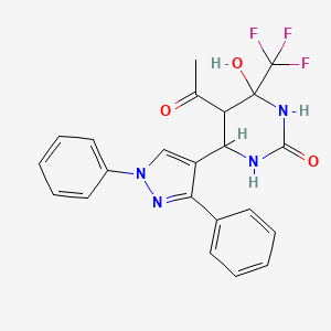 molecular formula C22H19F3N4O3 B2687132 5-乙酰基-6-(1,3-二苯基-1H-吡唑-4-基)-4-羟基-4-(三氟甲基)四氢嘧啶-2(1H)-酮 CAS No. 1022284-41-8