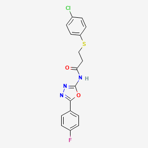 3-(4-chlorophenyl)sulfanyl-N-[5-(4-fluorophenyl)-1,3,4-oxadiazol-2-yl]propanamide