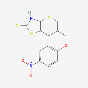 molecular formula C13H10N2O3S3 B2687140 10-nitro-5,5a,6,11b-tetrahydrochromeno[4',3':4,5]thiopyrano[2,3-d]thiazole-2(3H)-thione CAS No. 496020-63-4