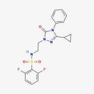 molecular formula C19H18F2N4O3S B2687141 N-(2-(3-cyclopropyl-5-oxo-4-phenyl-4,5-dihydro-1H-1,2,4-triazol-1-yl)ethyl)-2,6-difluorobenzenesulfonamide CAS No. 1396868-67-9