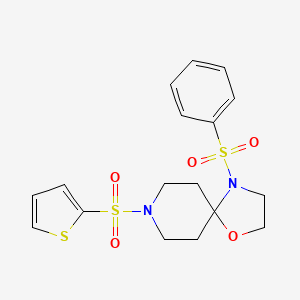 molecular formula C17H20N2O5S3 B2687143 4-(Phenylsulfonyl)-8-(thiophen-2-ylsulfonyl)-1-oxa-4,8-diazaspiro[4.5]decane CAS No. 903277-70-3