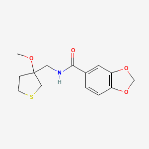 molecular formula C14H17NO4S B2687144 N-((3-methoxytetrahydrothiophen-3-yl)methyl)benzo[d][1,3]dioxole-5-carboxamide CAS No. 1448129-57-4