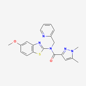 molecular formula C20H19N5O2S B2687154 N-(5-methoxy-1,3-benzothiazol-2-yl)-1,5-dimethyl-N-[(pyridin-2-yl)methyl]-1H-pyrazole-3-carboxamide CAS No. 1014090-36-8