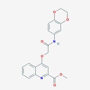 molecular formula C21H18N2O6 B2687159 METHYL 4-{[(2,3-DIHYDRO-1,4-BENZODIOXIN-6-YL)CARBAMOYL]METHOXY}QUINOLINE-2-CARBOXYLATE CAS No. 1358309-45-1