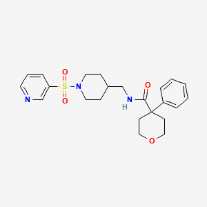B2687160 4-phenyl-N-((1-(pyridin-3-ylsulfonyl)piperidin-4-yl)methyl)tetrahydro-2H-pyran-4-carboxamide CAS No. 1428352-70-8