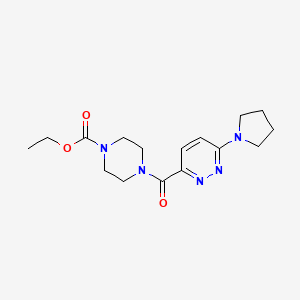 molecular formula C16H23N5O3 B2687161 Ethyl 4-(6-(pyrrolidin-1-yl)pyridazine-3-carbonyl)piperazine-1-carboxylate CAS No. 1396867-42-7