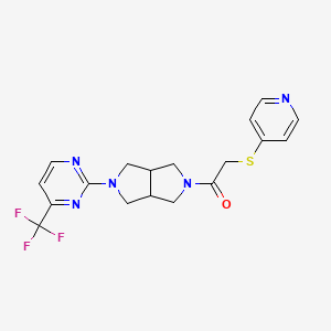 molecular formula C18H18F3N5OS B2687166 2-Pyridin-4-ylsulfanyl-1-[2-[4-(trifluoromethyl)pyrimidin-2-yl]-1,3,3a,4,6,6a-hexahydropyrrolo[3,4-c]pyrrol-5-yl]ethanone CAS No. 2415552-69-9