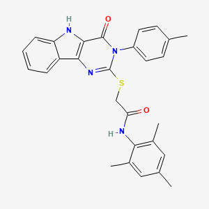 molecular formula C28H26N4O2S B2687167 2-{[3-(4-methylphenyl)-4-oxo-3H,4H,5H-pyrimido[5,4-b]indol-2-yl]sulfanyl}-N-(2,4,6-trimethylphenyl)acetamide CAS No. 536704-91-3