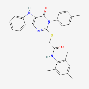 molecular formula C28H26N4O2S B2687167 N-mesityl-2-((4-oxo-3-(p-tolyl)-4,5-dihydro-3H-pyrimido[5,4-b]indol-2-yl)thio)acetamide CAS No. 536704-91-3