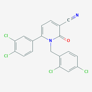 molecular formula C19H10Cl4N2O B2687169 1-(2,4-Dichlorobenzyl)-6-(3,4-dichlorophenyl)-2-oxo-1,2-dihydro-3-pyridinecarbonitrile CAS No. 252059-22-6
