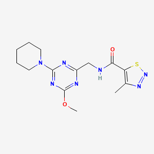 molecular formula C14H19N7O2S B2687173 N-((4-methoxy-6-(piperidin-1-yl)-1,3,5-triazin-2-yl)methyl)-4-methyl-1,2,3-thiadiazole-5-carboxamide CAS No. 2034352-57-1