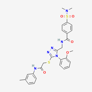 molecular formula C28H30N6O5S2 B2687174 4-(dimethylsulfamoyl)-N-[[4-(2-methoxyphenyl)-5-[2-(3-methylanilino)-2-oxoethyl]sulfanyl-1,2,4-triazol-3-yl]methyl]benzamide CAS No. 310427-32-8
