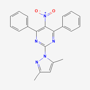 molecular formula C21H17N5O2 B2687175 2-(3,5-dimethyl-1H-pyrazol-1-yl)-5-nitro-4,6-diphenylpyrimidine CAS No. 484647-27-0