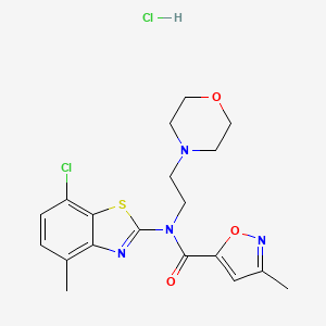 molecular formula C19H22Cl2N4O3S B2687178 N-(7-CHLORO-4-METHYL-1,3-BENZOTHIAZOL-2-YL)-3-METHYL-N-[2-(MORPHOLIN-4-YL)ETHYL]-1,2-OXAZOLE-5-CARBOXAMIDE HYDROCHLORIDE CAS No. 1189665-92-6