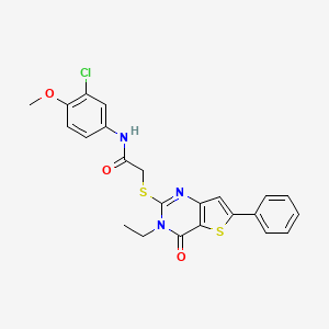molecular formula C23H20ClN3O3S2 B2687181 N-(3-chloro-4-methoxyphenyl)-2-({3-ethyl-4-oxo-6-phenyl-3H,4H-thieno[3,2-d]pyrimidin-2-yl}sulfanyl)acetamide CAS No. 1189708-20-0