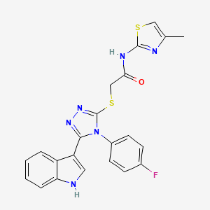 molecular formula C22H17FN6OS2 B2687182 2-((4-(4-fluorophenyl)-5-(1H-indol-3-yl)-4H-1,2,4-triazol-3-yl)thio)-N-(4-methylthiazol-2-yl)acetamide CAS No. 852167-70-5