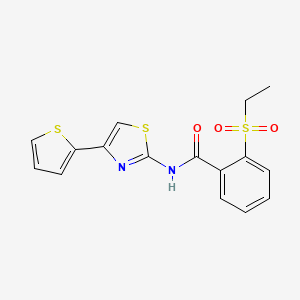 molecular formula C16H14N2O3S3 B2687190 2-(ethanesulfonyl)-N-[4-(thiophen-2-yl)-1,3-thiazol-2-yl]benzamide CAS No. 896364-72-0